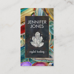 Healing Crystals Cluster on Colourful Geodes Business Card