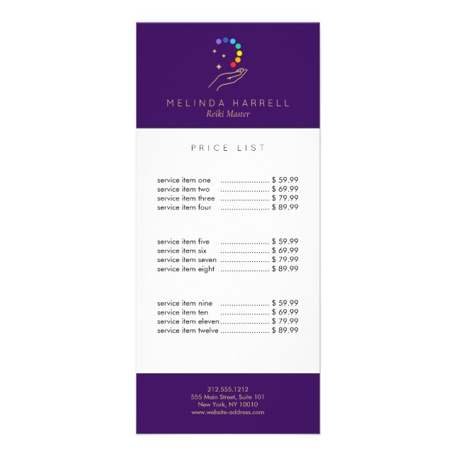 Healing Hand Logo Reiki, Massage Bright Purple Rack Card (Front)