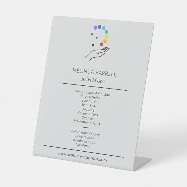 Healing Hand Logo Reiki, Massage Therapy Lt Grey Pedestal Sign (Front)