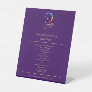 Healing Hand Logo Reiki, Massage Therapy Purple Pedestal Sign