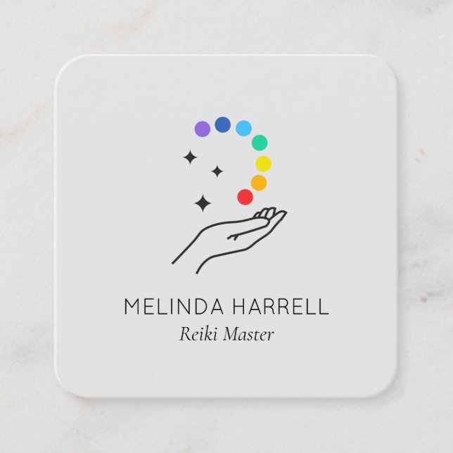 Healing Hand Logo Reiki, Massage, Wellness Lt Grey Square Business Card (Front)