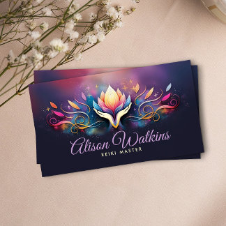 Healing Hands and Lotus Colourful Energy Flow Business Card