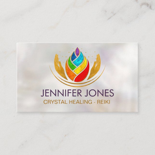 Healing Hands - Chakras - Lotus on Mother of pearl Business Card (Front)