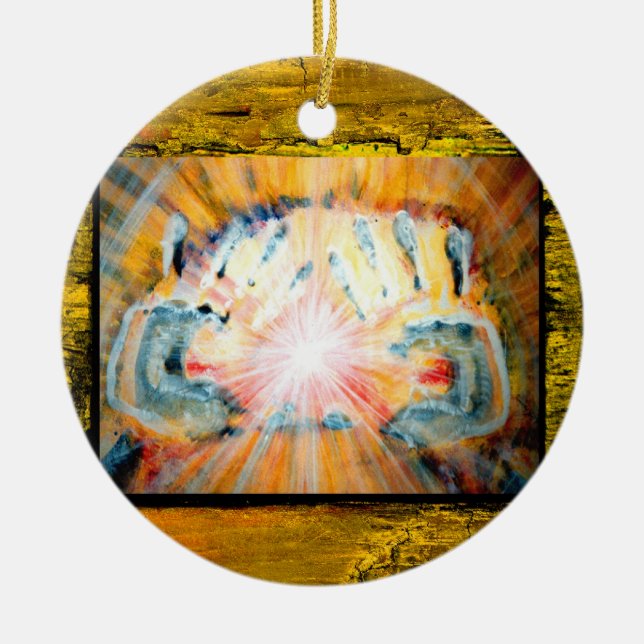 Healing Hands & Cross of Protection Ceramic Tree Decoration (Front)