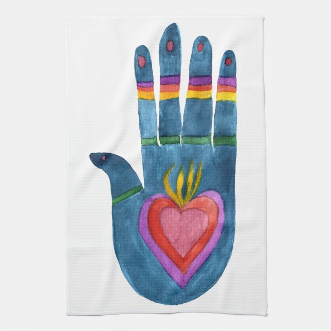 Healing hands hamsa palm rainbow kitchen towel (Vertical)