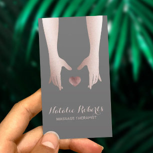 Healing Hands & Heart Rose Gold Massage Therapy Business Card