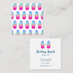 Healing Hands Hearts Hamsa Colourful Pattern Square Business Card