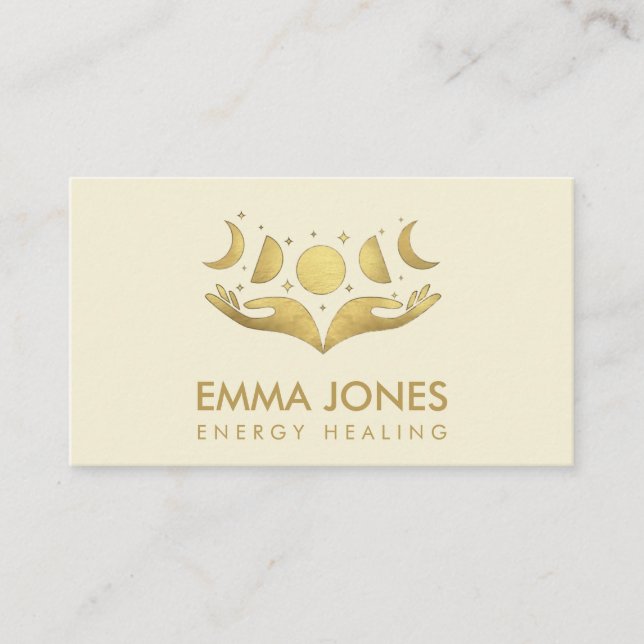 Healing hands - Moons - Pastel gold Business Card (Front)
