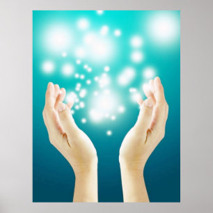 Healing hands on green background chakra healer poster