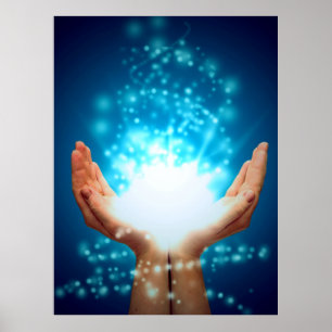Healing hands on green background, reiki, chakra poster