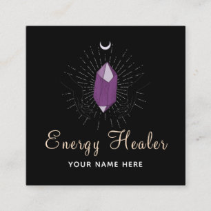 Healing Hands &Purple Diamond Modern Elegant Black Square Business Card
