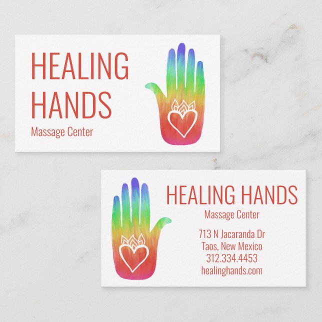 Healing Hands Rainbow Colourful Painted Hamsa Hear Business Card (Front/Back)