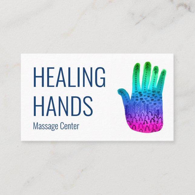 Healing Hands Rainbow Colourful Watercolor Business Card (Front)
