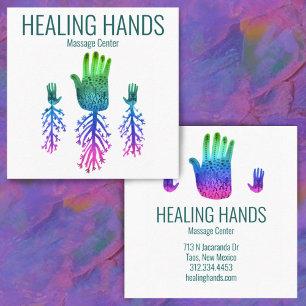 Healing Hands Rainbow Colourful Watercolor Square Business Card