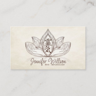 Healing Hands Reiki Symbol in Lotus drawing Business Card