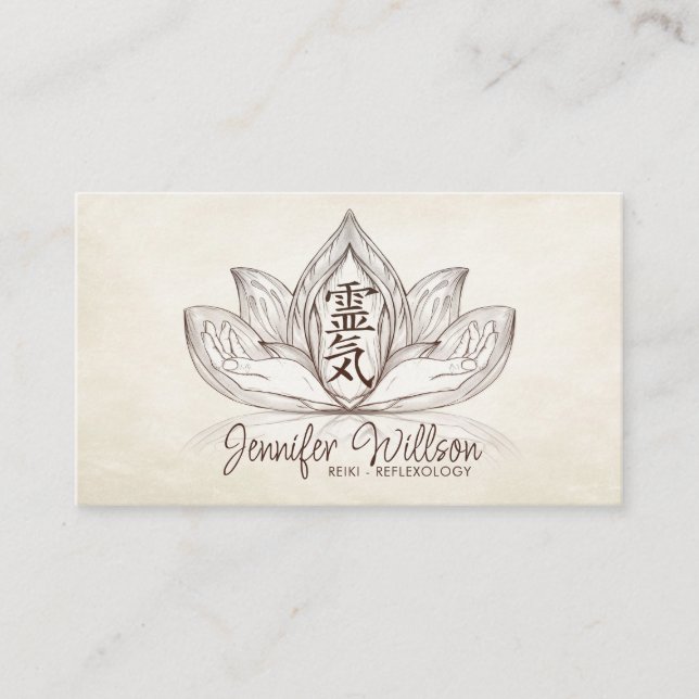 Healing Hands Reiki Symbol in Lotus drawing Business Card (Front)