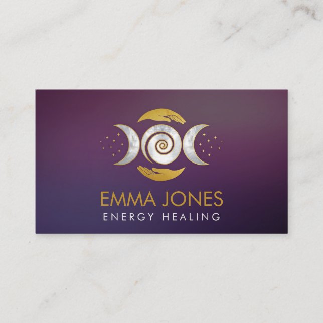 Healing hands - Triple Moon - Pearl and Gold Business Card (Front)