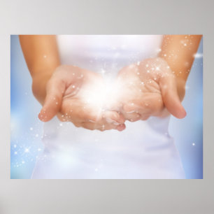 Healing hands w/white crystal energy healinglove poster