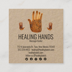 Healing Hands Watercolor Boho Social Media Icons Square Business Card