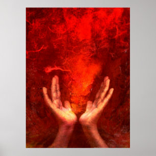 Healing hands with flaming red energy Reiki Poster
