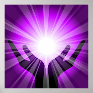 Healing hands with purple energy by healinglove poster