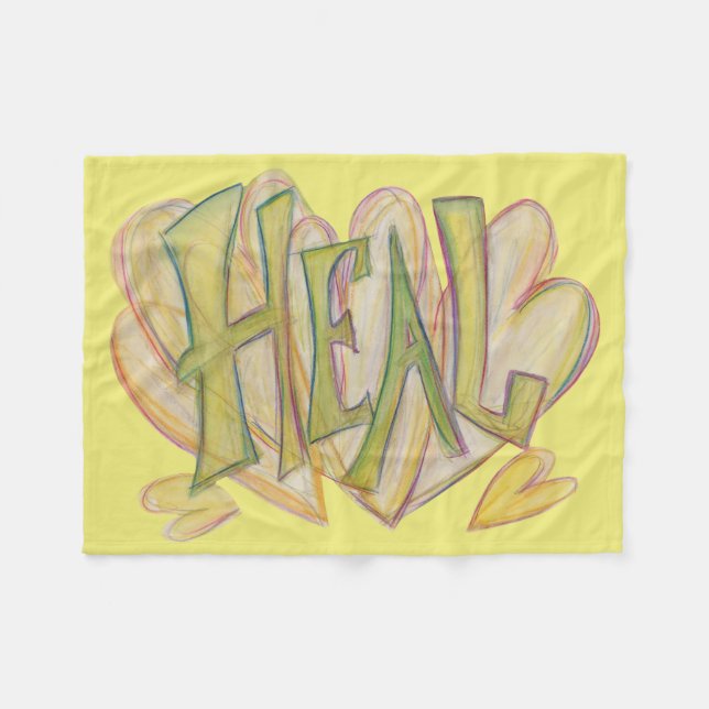 Healing Hearts Word Art Soft Chemo Fleece Blanket (Front (Horizontal))