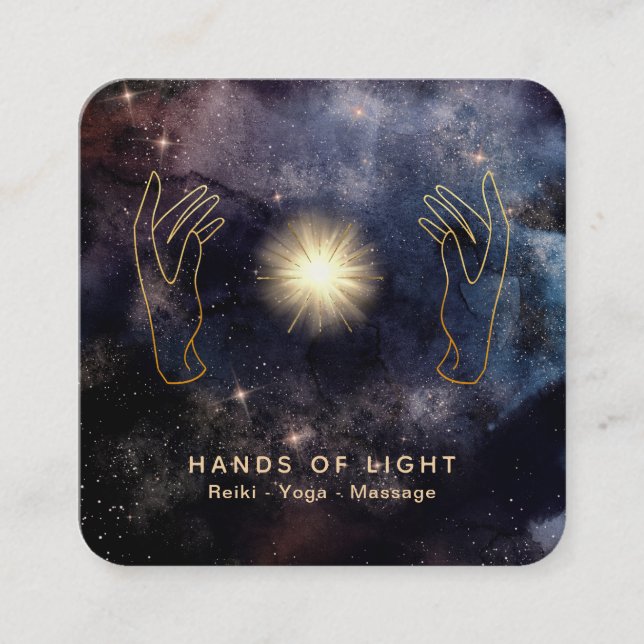 *~* Healing Light Hands  Universe Cosmic Stars Square Business Card (Front)