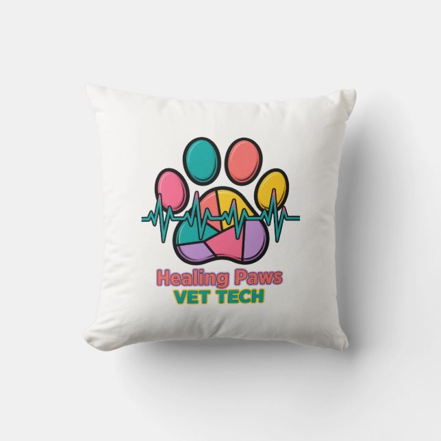 Healing Paws Vet Tech Throw Pillow (Front)