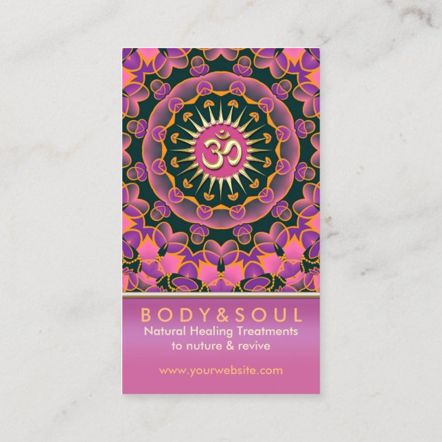 Healing Pink Energy OM Yoga  Business Cards (Back)