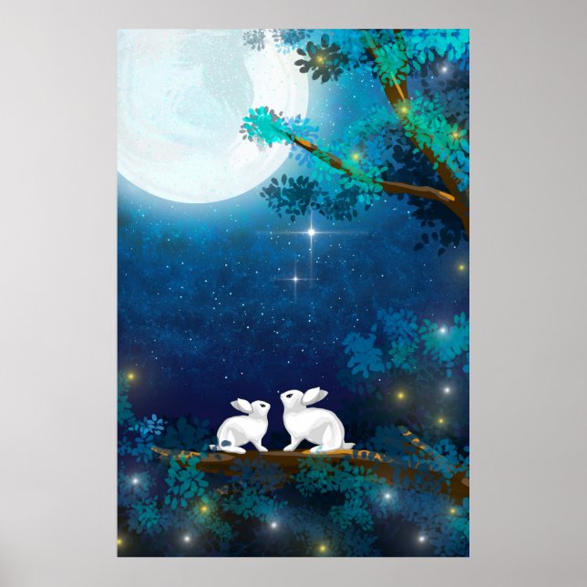 Healing Rabbit Moonlight Mid Autumn Festival Poster (Front)