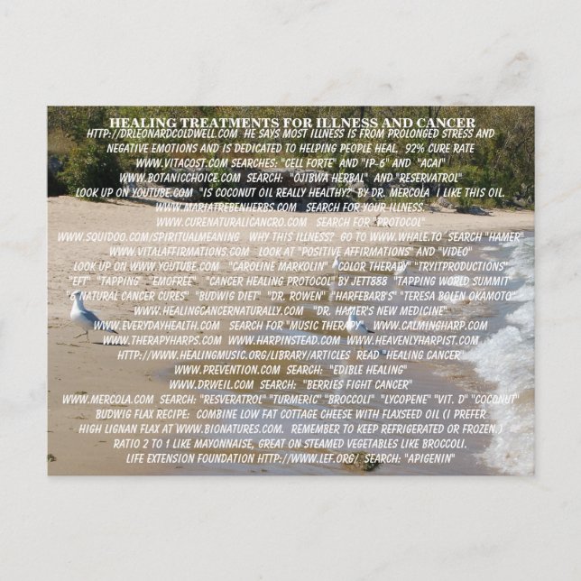 HEALING TREATMENTS FOR  ILLNESS AND CANCER POSTCARD (Front)