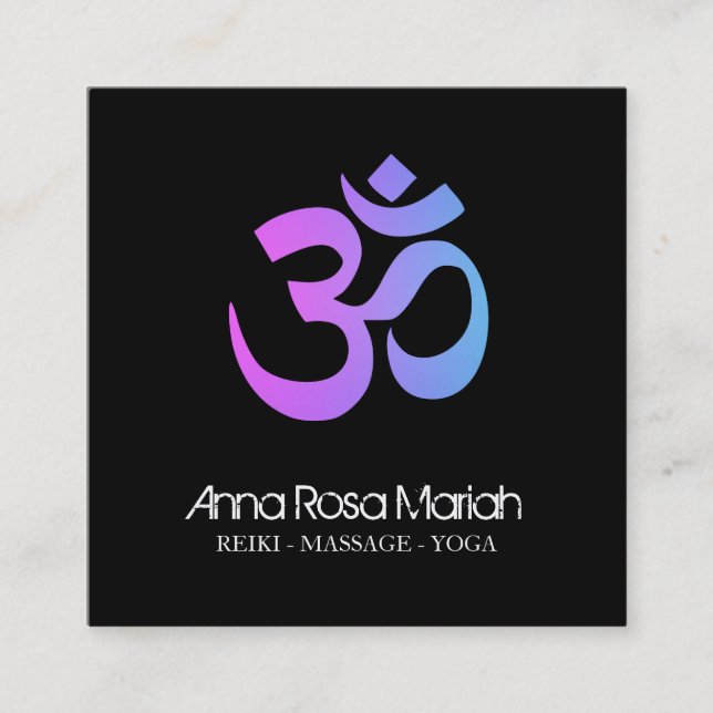*~*  Healing Yoga Energy Healer Aum Om Symbol Square Business Card (Front)