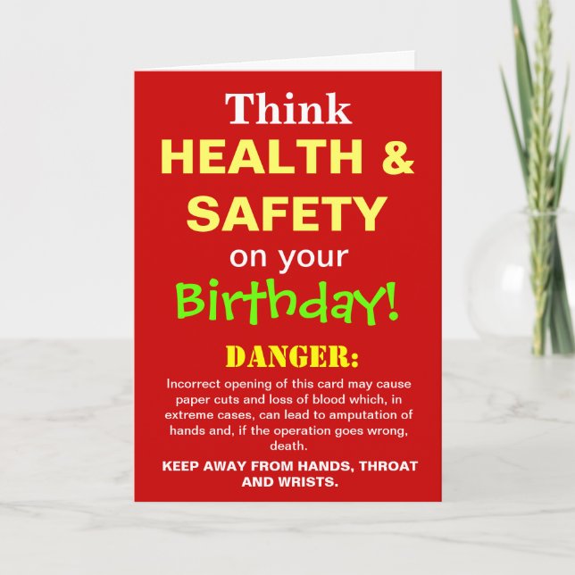 Health and Safety Funny Birthday Joke Card (Front)