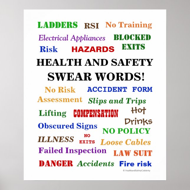 Health and Safety Swear Words - Annoying But Funny Poster (Front)