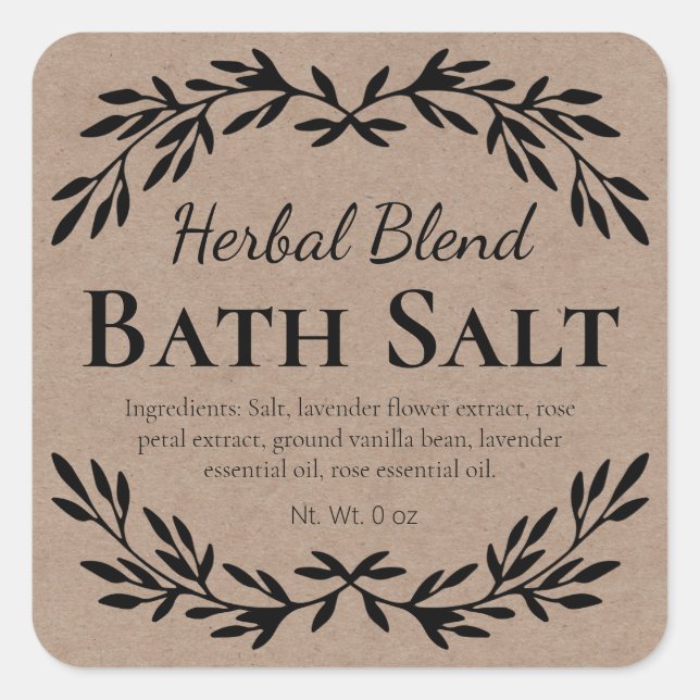 Health And Wellness Styled DIY Bath Salt Labels (Front)