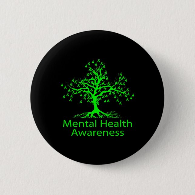 Health Awareness Green Tree Mental Health Awarenes 6 Cm Round Badge (Front)