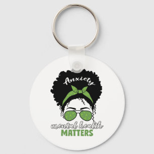 Health Awareness Messy Bun Mental Health Problems Key Ring