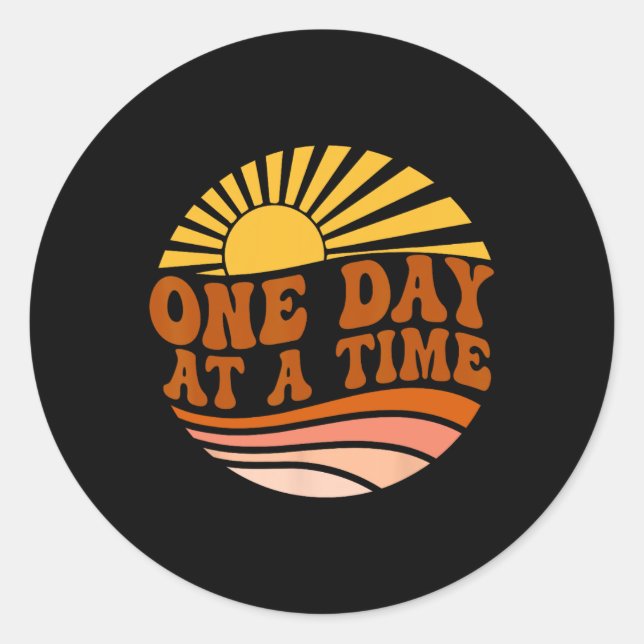 Health Awareness One Day At A Time Retro Sunshine  Classic Round Sticker (Front)