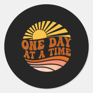 Health Awareness One Day At A Time Retro Sunshine  Classic Round Sticker