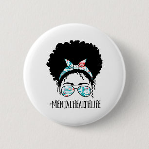 Health Black Afro Messy Bun Crew African American 6 Cm Round Badge