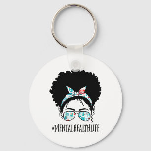 Health Black Afro Messy Bun Crew African American Key Ring