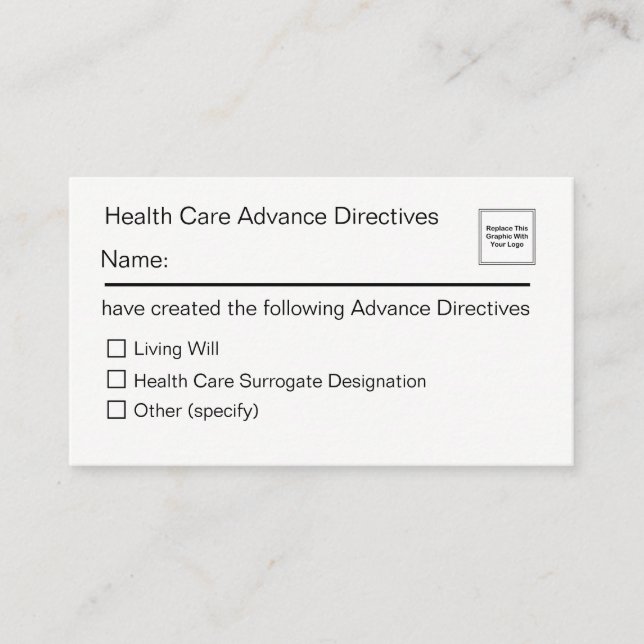 Health Care Advance Directives Card (Front)