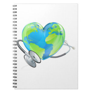 Health Concept Stethoscope Heart Earth World Globe Notebook