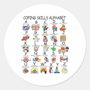 Health Coping Skills Alphabet School Teacher Kids  Classic Round Sticker