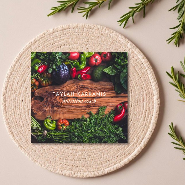 Health Field Cutting Board Vegetables Square Squar Square Business Card (Creator Uploaded)