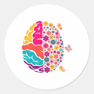 Health Floral Brain Depression Awareness Counsello Classic Round Sticker