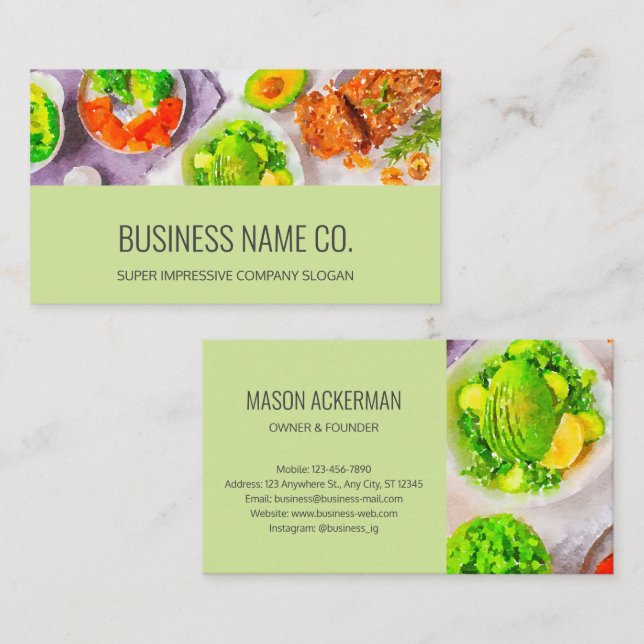 Health / Food Business Cards / Tea Green BG (Front/Back)