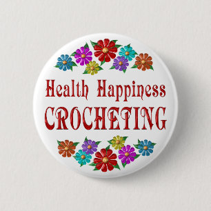 Health Happiness Crocheting 6 Cm Round Badge