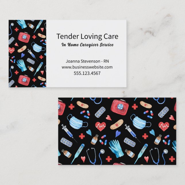 Health Home Care Nurse Stethoscope Business Card (Front/Back)