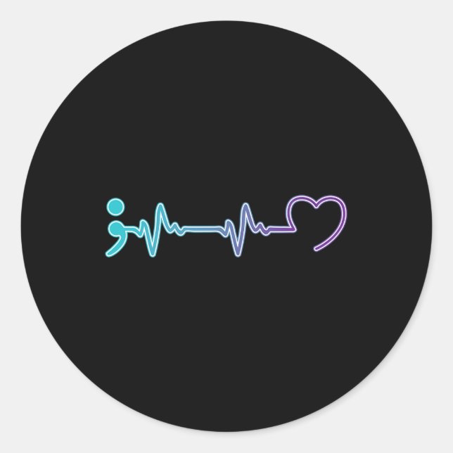 Health Illness Heartbeat Suicide Prevention  Classic Round Sticker (Front)